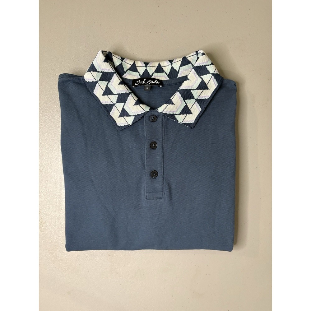 Bad Birdie Polo Shirt Men's XL Golf Aztec Southwest Navy Blue Geometric Collars - Picture 10 of 11